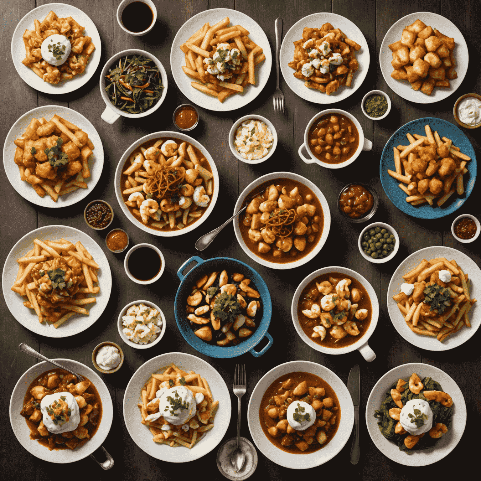 A collage of Canadian dishes including seafood from Vancouver, poutine from Montreal, and other regional specialties, showcasing the diversity of Canadian cuisine