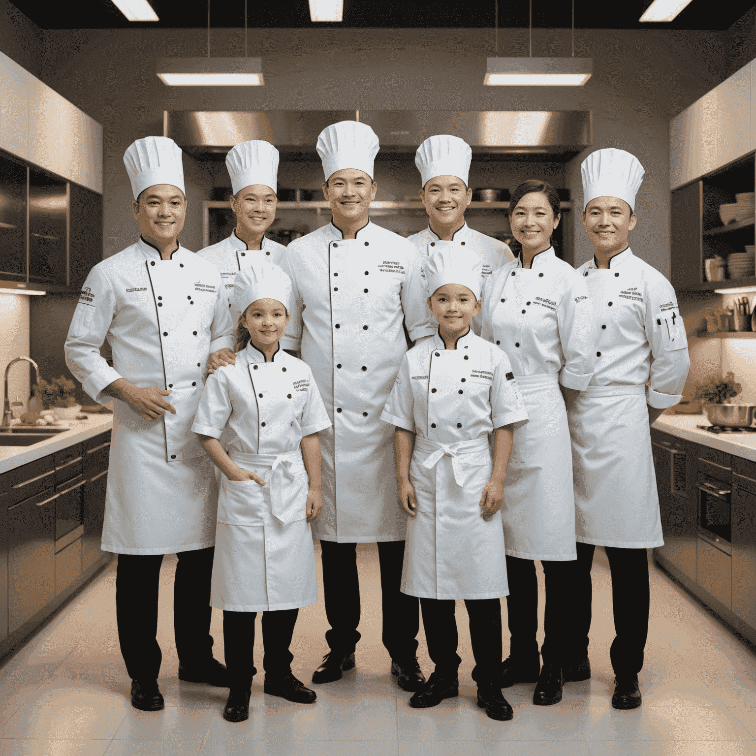 A group photo of Plinkoverse's talented culinary team in their chef whites, standing in a modern kitchen